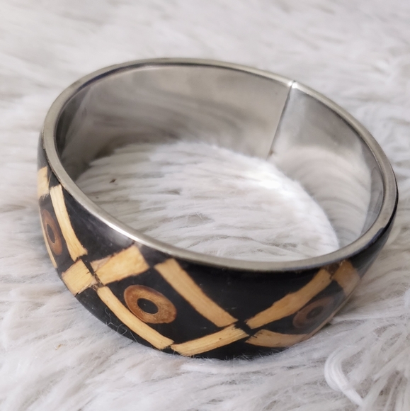 Tribal Wooden Inlay Bangle Bracelet - Picture 5 of 16